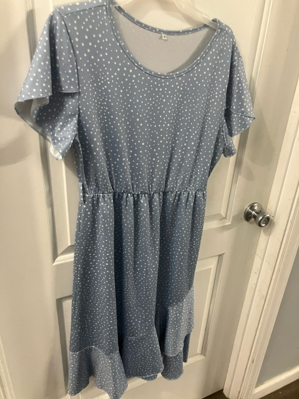 Girls' Light Blue Polka Dot Ruffle Hem Dress